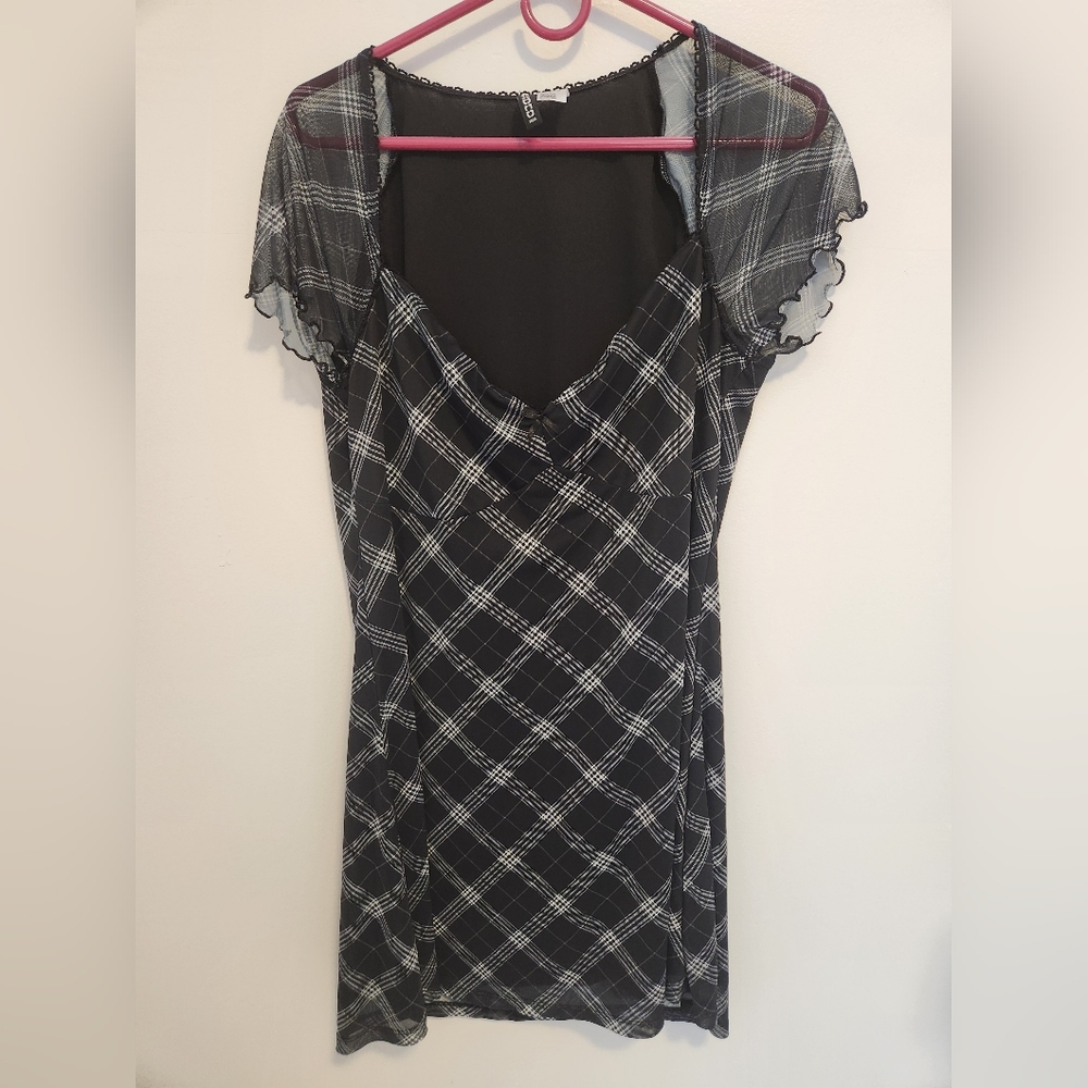 Divided Black Top with Lace Trim